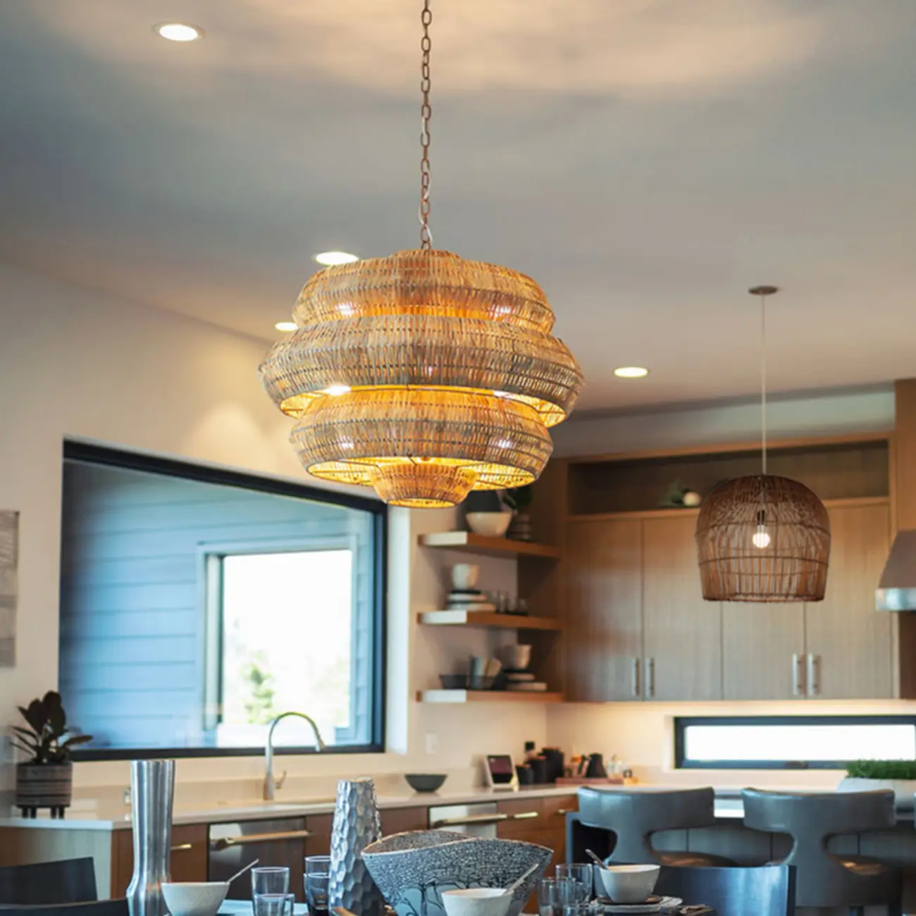 Vintage Rattan 3 Tiers Chandelier for Living Room Decor Image - 4 | homeyfad