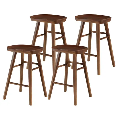 Rustic Solid Wood Backless Bar Stools with Footrest for Kitchen Image - 24