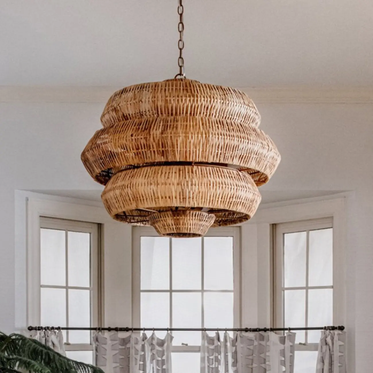 Vintage Rattan 3 Tiers Chandelier for Living Room Decor Image - 6 | homeyfad