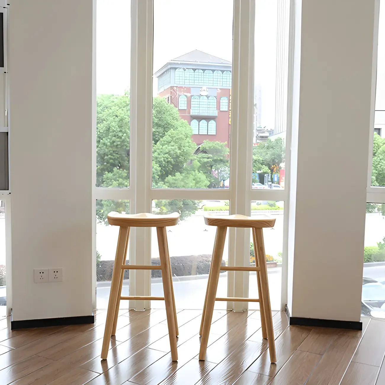 Rustic Solid Wood Backless Bar Stools with Footrest for Kitchen Image - 6
