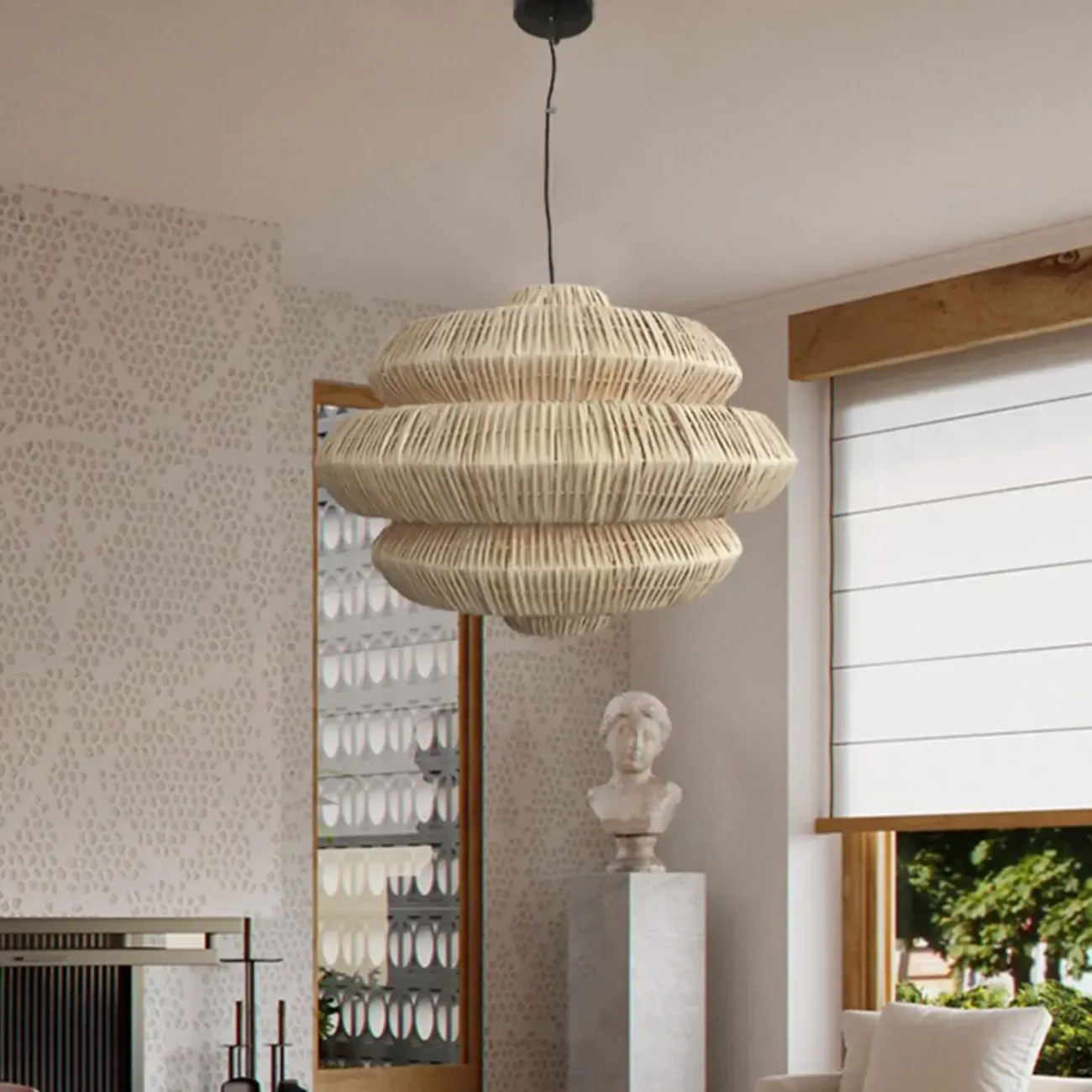 Vintage Rattan 3 Tiers Chandelier for Living Room Decor Image - 8