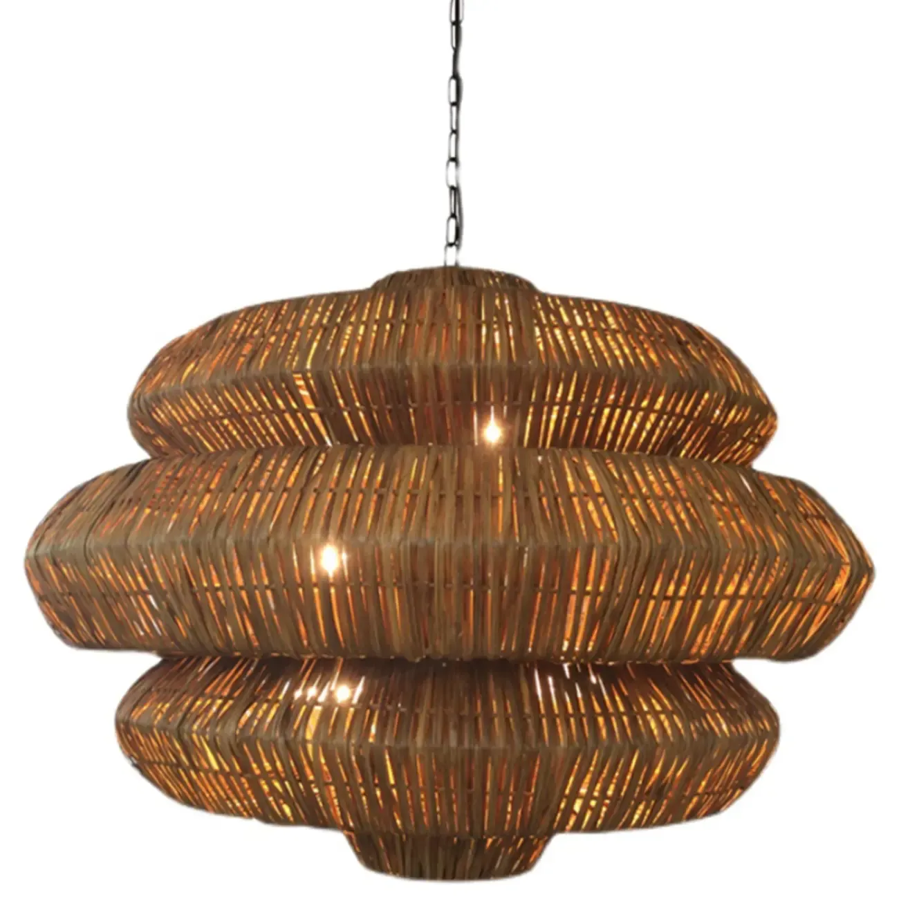 Vintage Rattan 3 Tiers Chandelier for Living Room Decor Image - 9