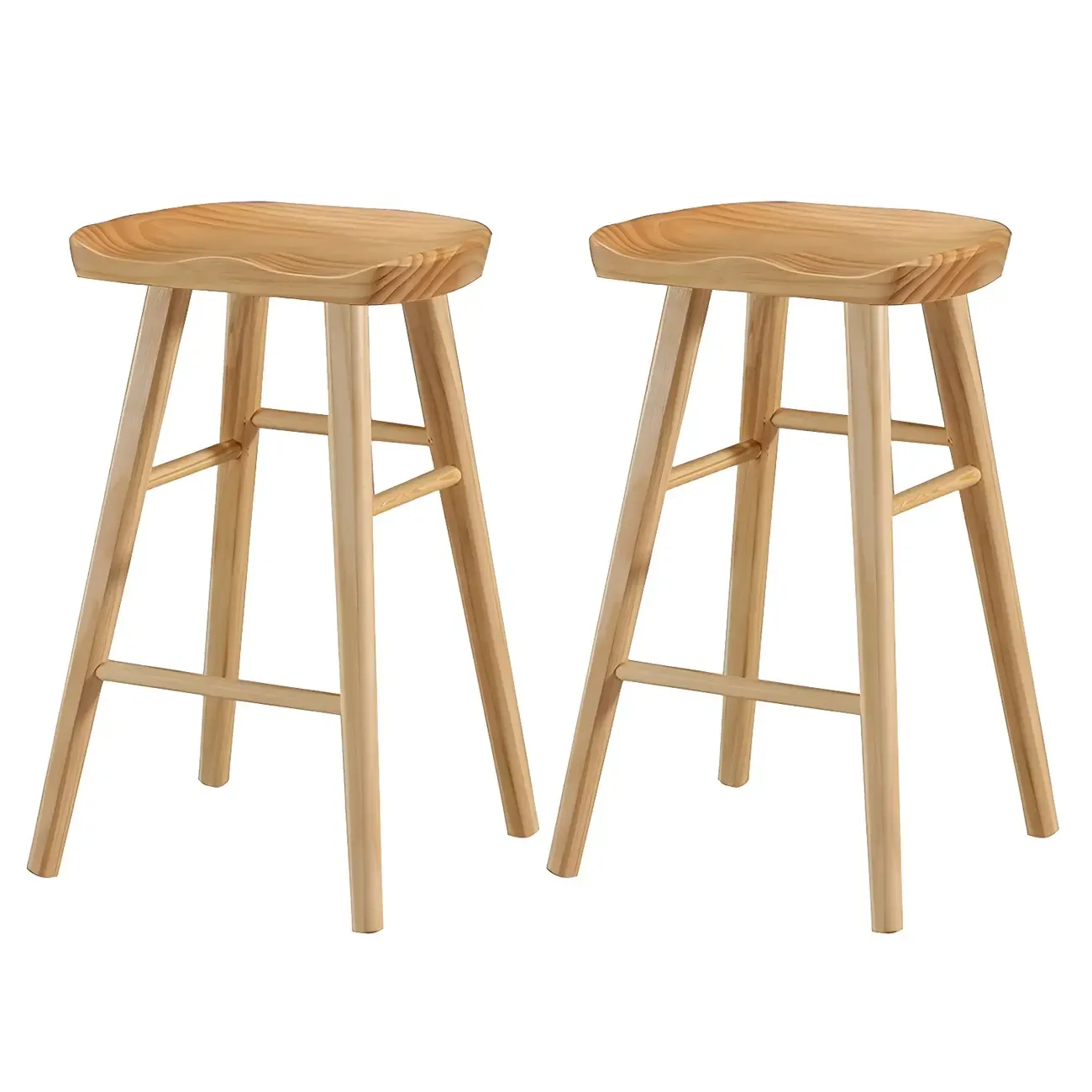 Rustic Solid Wood Backless Bar Stools with Footrest for Kitchen Image - 26