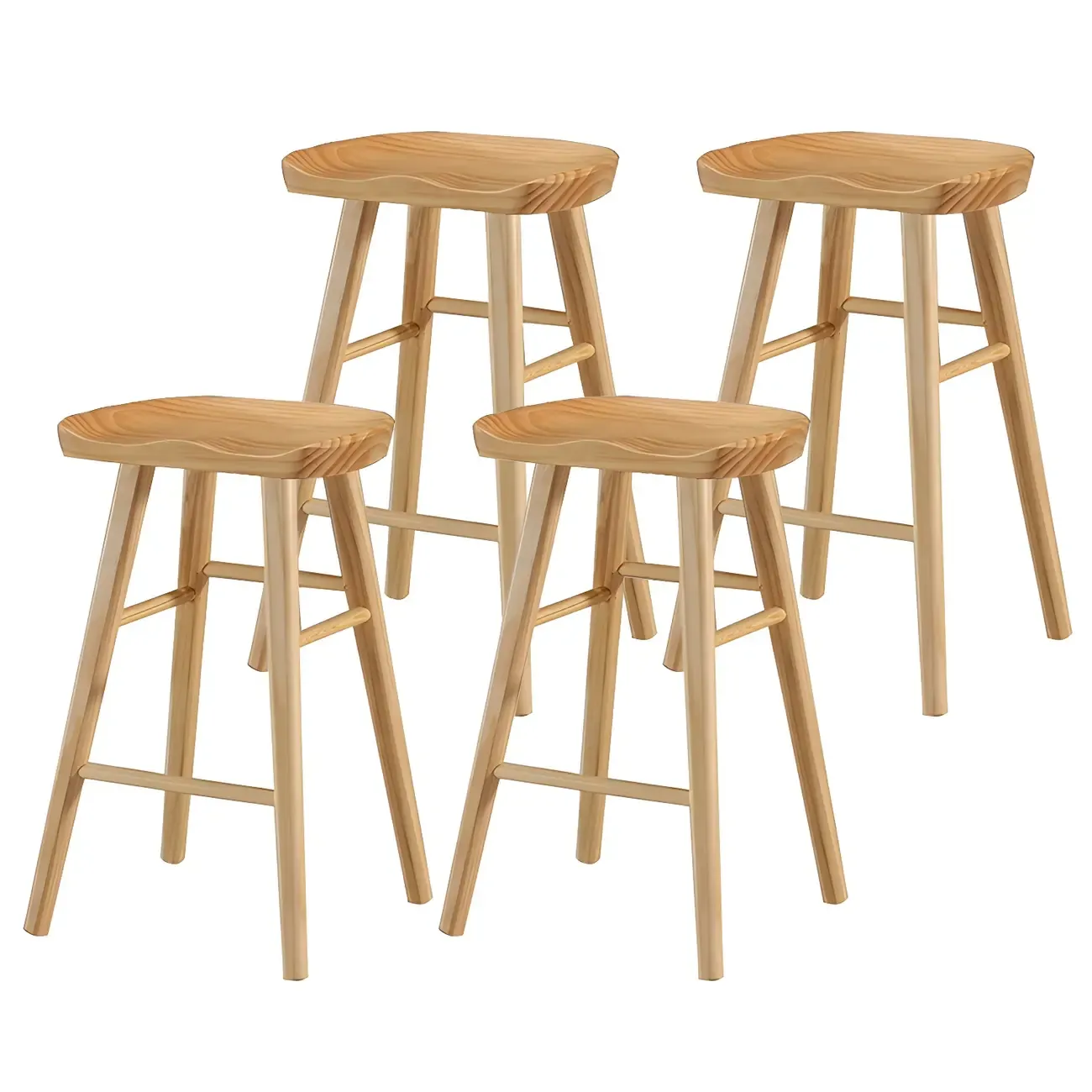 Rustic Solid Wood Backless Bar Stools with Footrest for Kitchen Image - 27