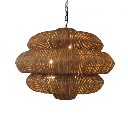 Vintage Rattan 3 Tiers Chandelier for Living Room Decor Image - 11