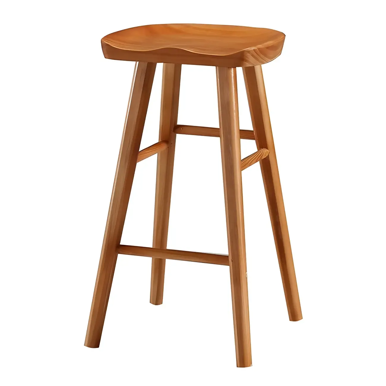 Rustic Solid Wood Backless Bar Stools with Footrest for Kitchen Image - 28