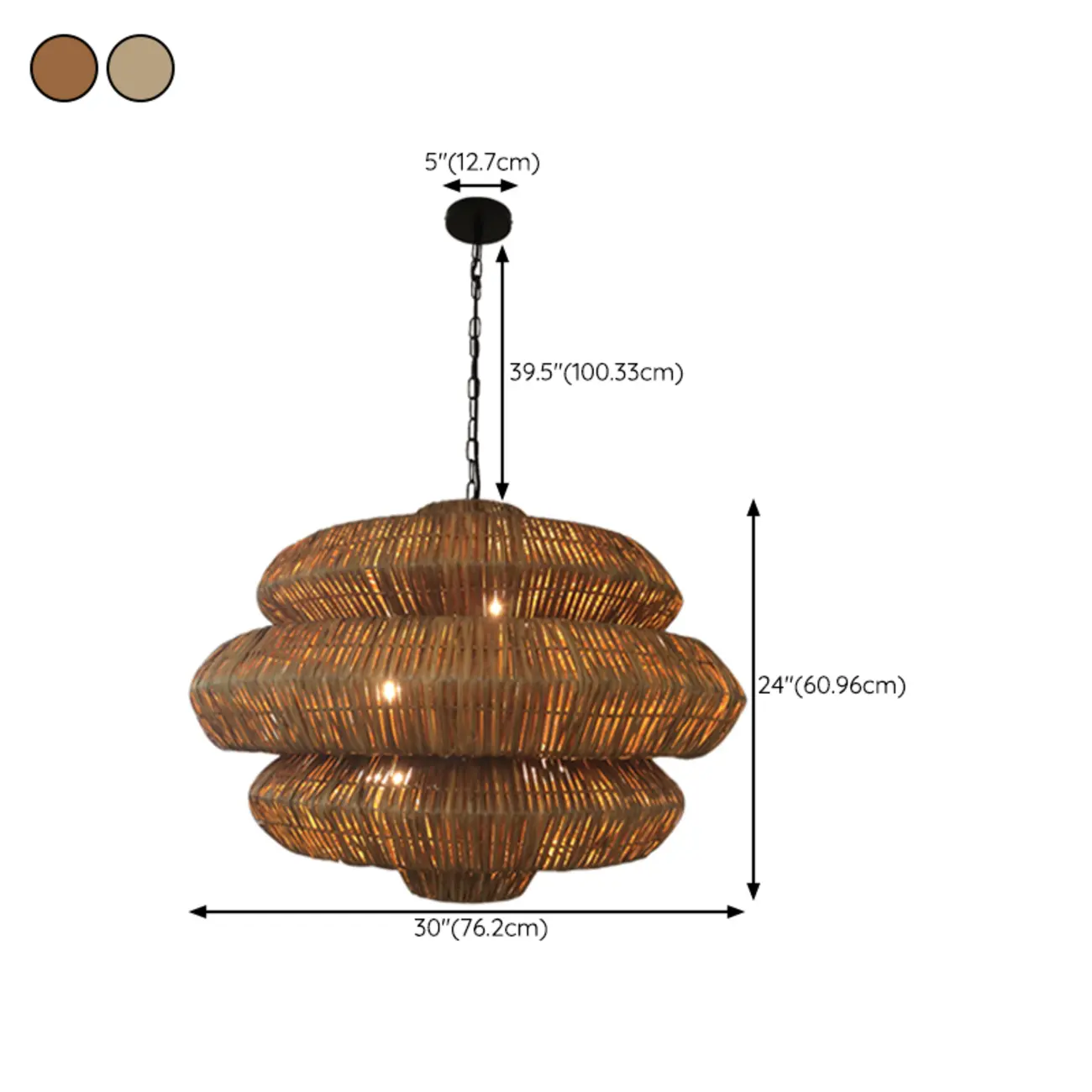 Vintage Rattan 3 Tiers Chandelier for Living Room Decor #size
