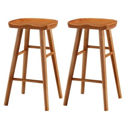 Rustic Solid Wood Backless Bar Stools with Footrest for Kitchen Image - 29