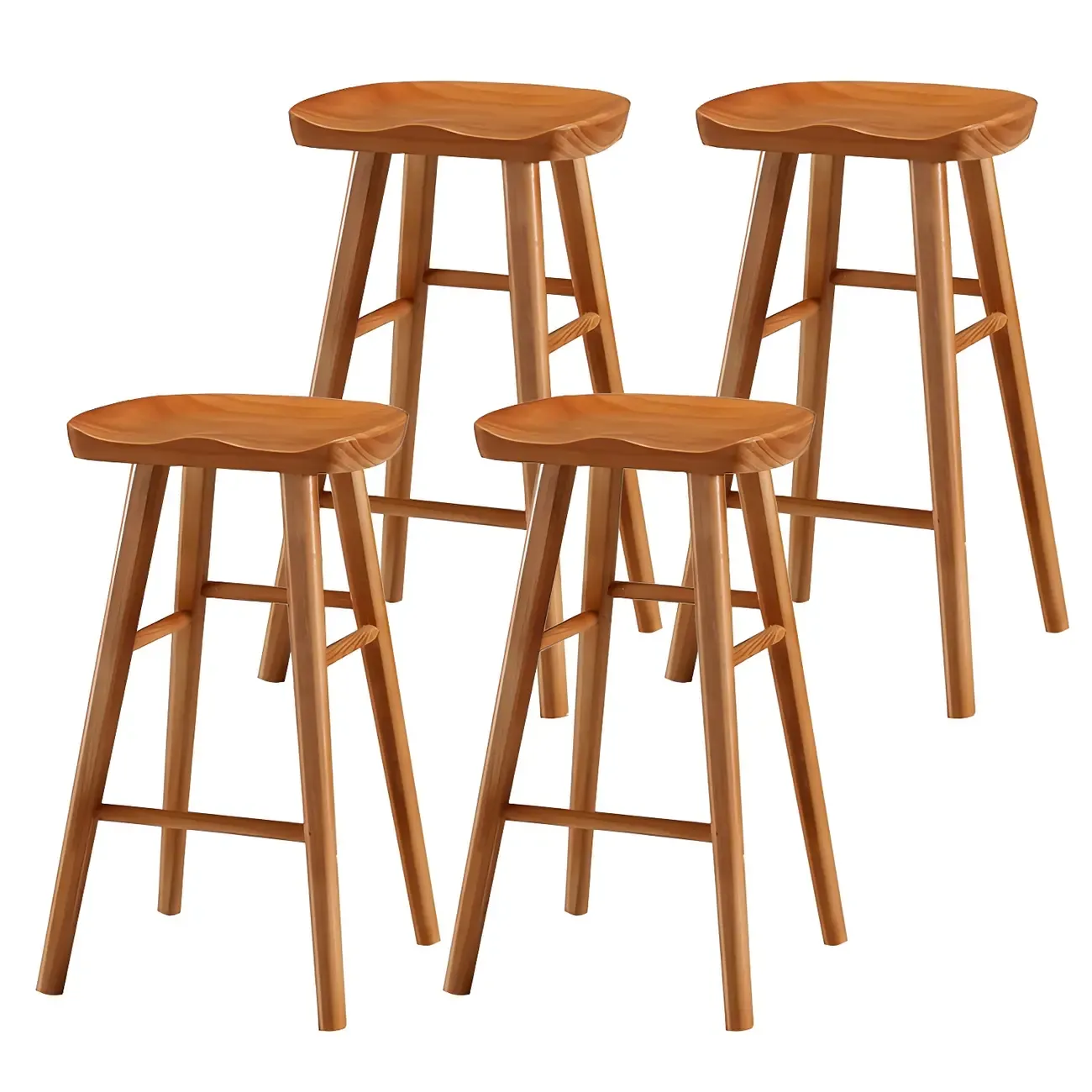 Rustic Solid Wood Backless Bar Stools with Footrest for Kitchen Image - 30