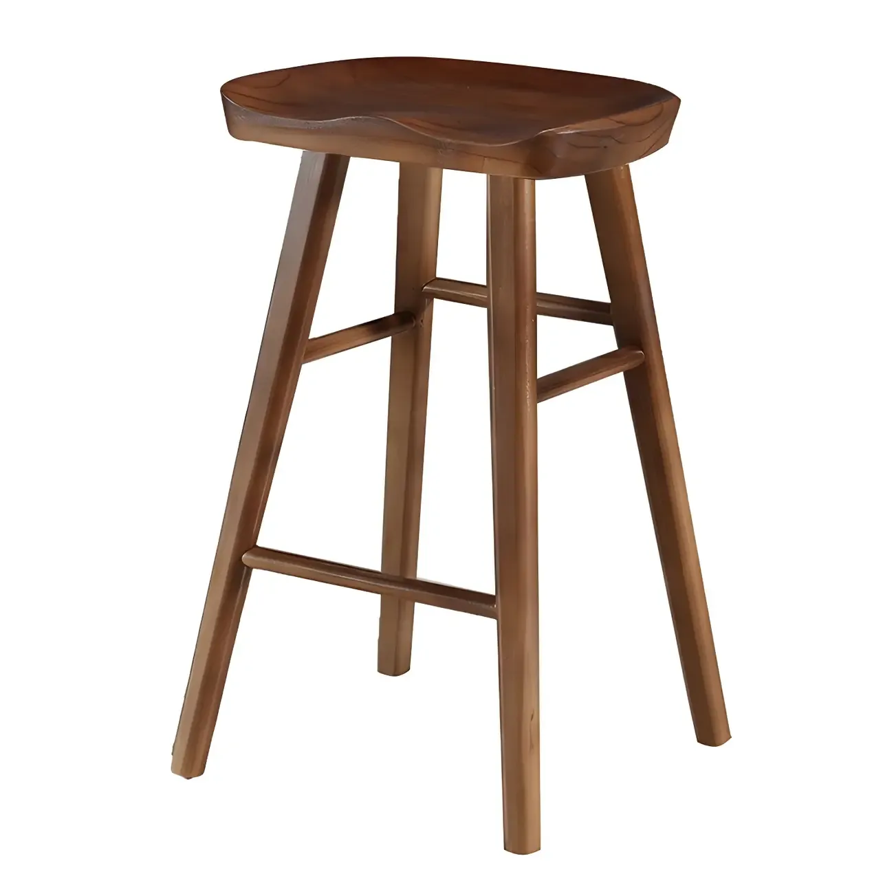 Rustic Solid Wood Backless Bar Stools with Footrest for Kitchen Image - 31