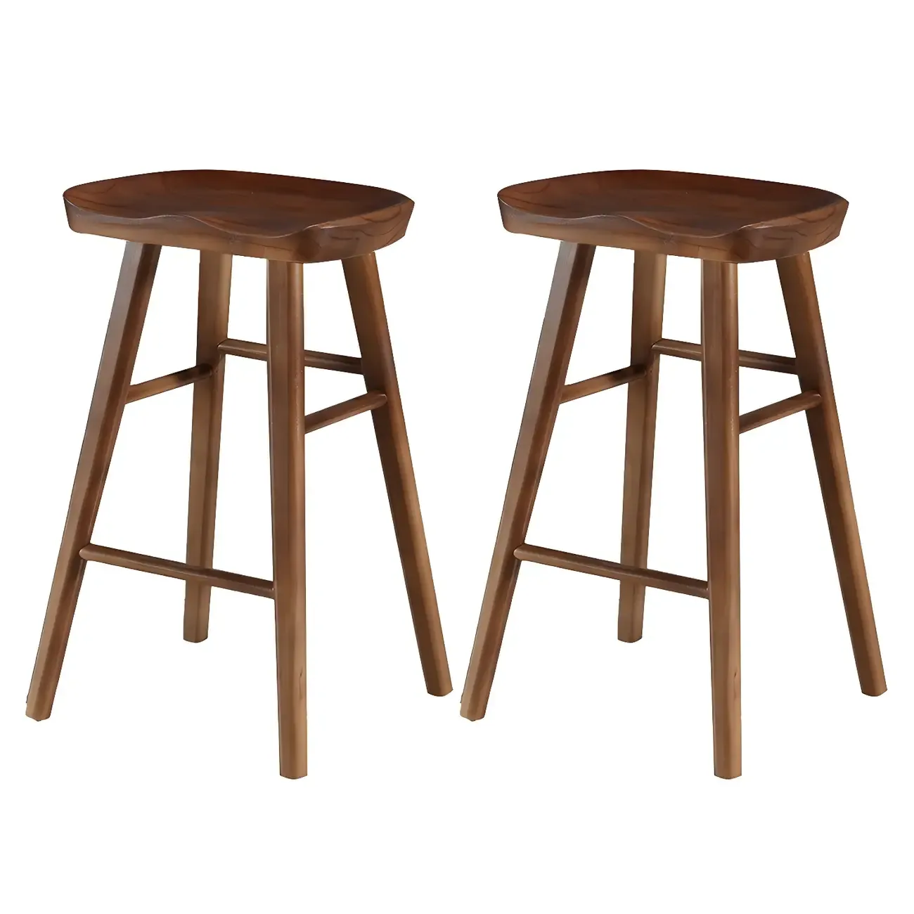Rustic Solid Wood Backless Bar Stools with Footrest for Kitchen Image - 32