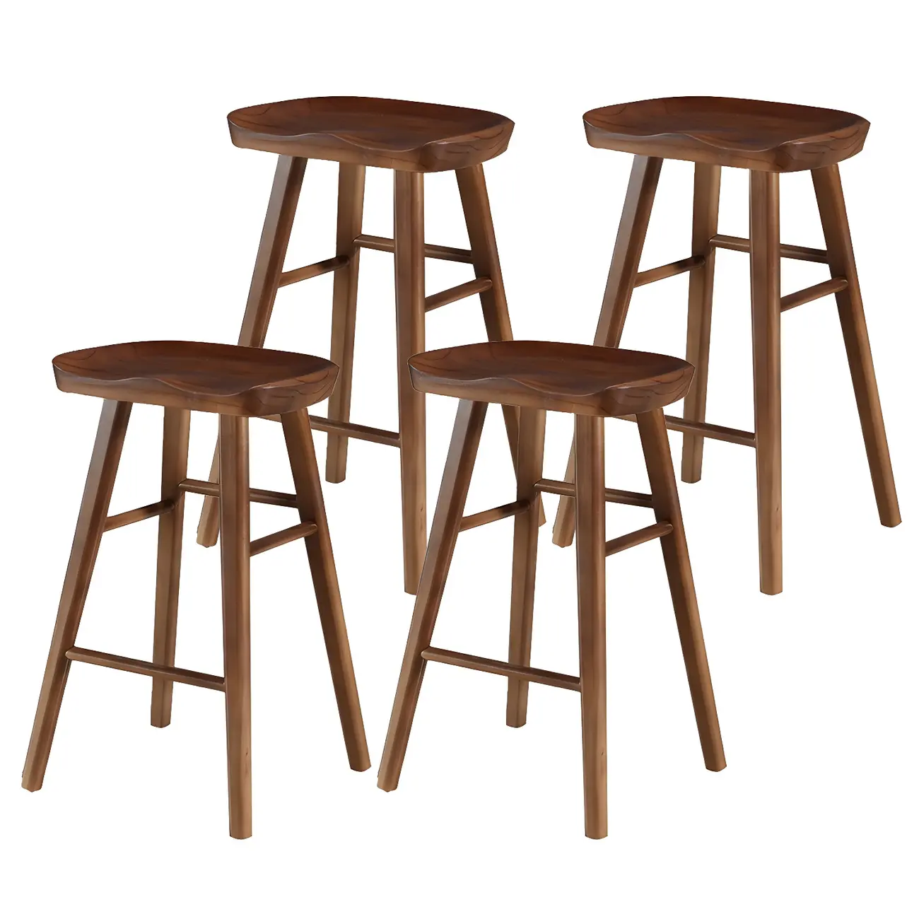 Rustic Solid Wood Backless Bar Stools with Footrest for Kitchen Image - 33 | homeyfad