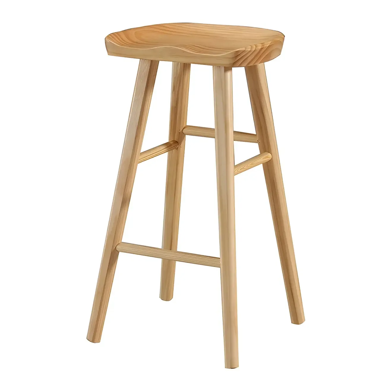 Rustic Solid Wood Backless Bar Stools with Footrest for Kitchen Image - 34