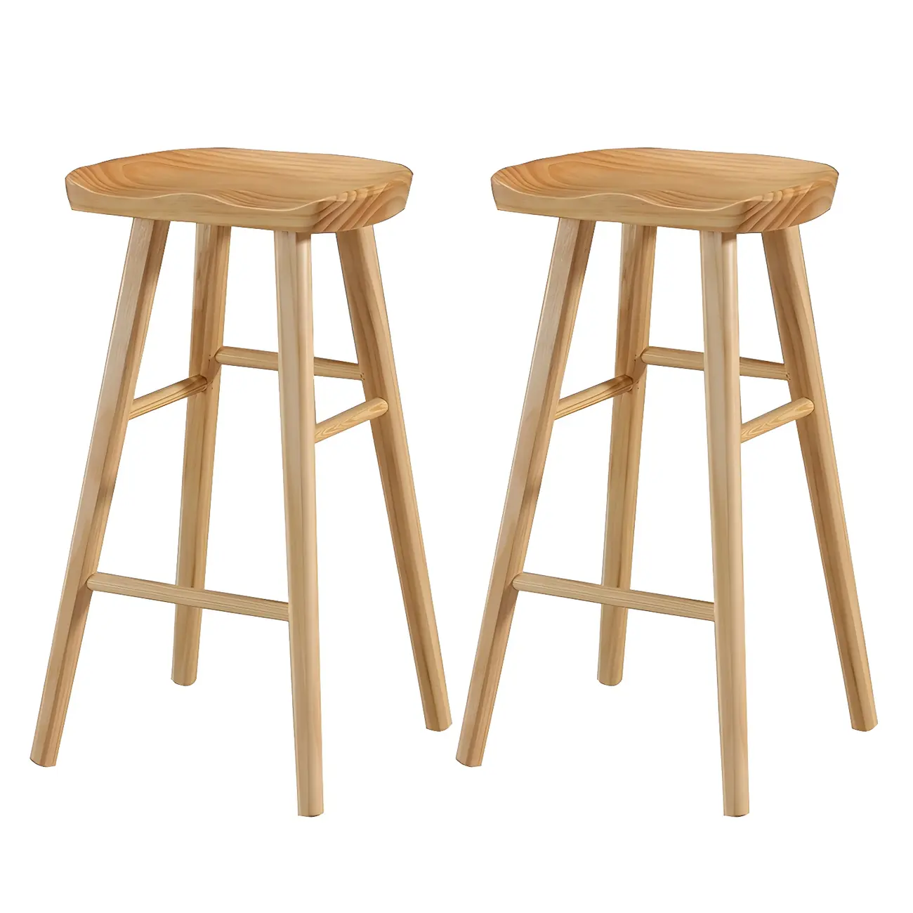 Rustic Solid Wood Backless Bar Stools with Footrest for Kitchen Image - 35 | homeyfad