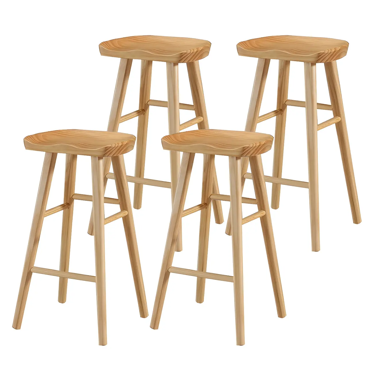 Rustic Solid Wood Backless Bar Stools with Footrest for Kitchen Image - 36 | homeyfad