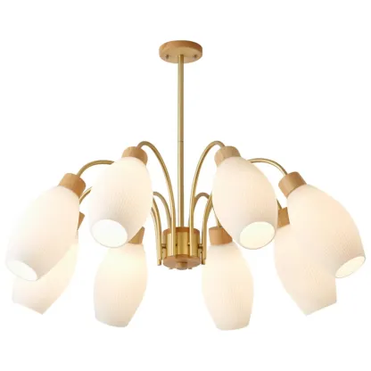 Modern Adjustable White Chandelier with Glass Shades Image - 5