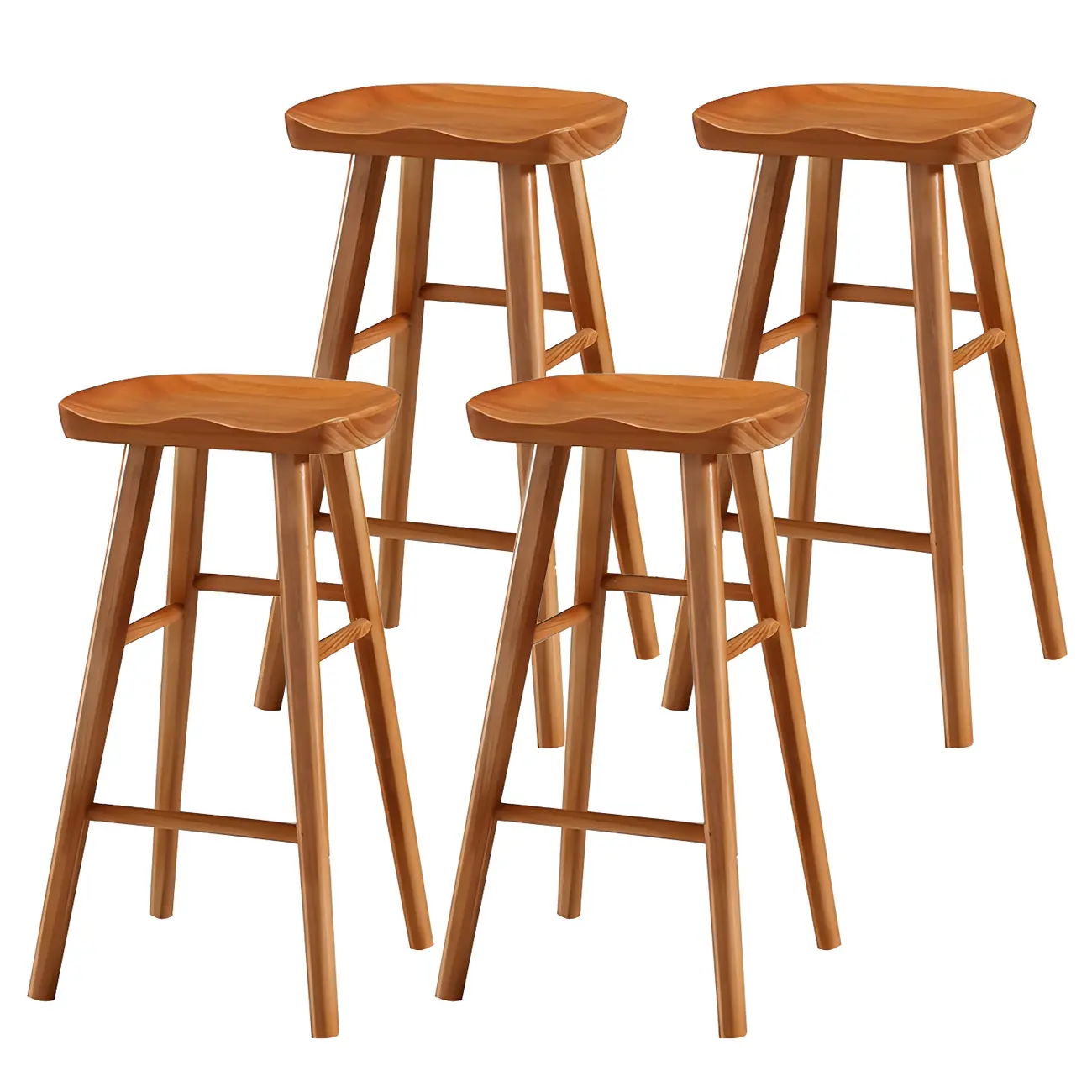 Rustic Solid Wood Backless Bar Stools with Footrest for Kitchen Image - 39 | homeyfad