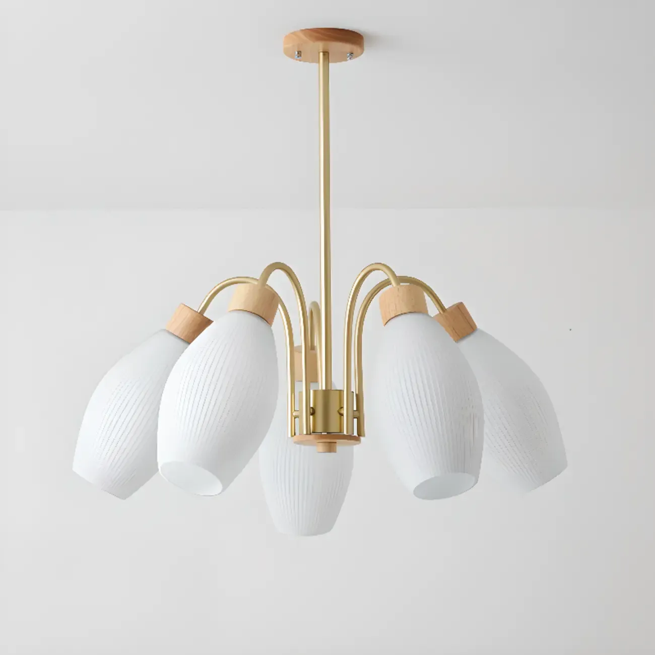 Modern Adjustable White Chandelier with Glass Shades Image - 9