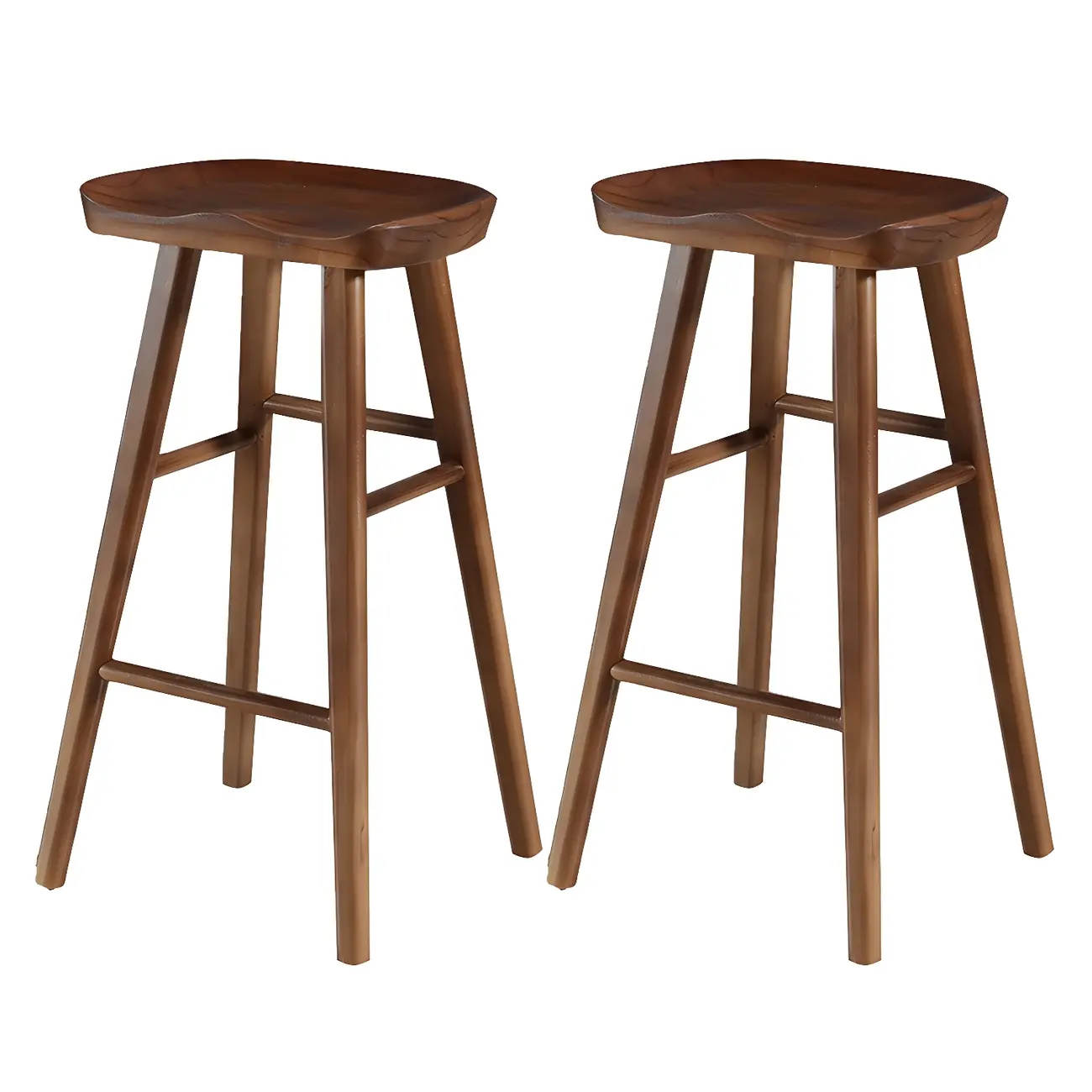 Rustic Solid Wood Backless Bar Stools with Footrest for Kitchen Image - 41 | homeyfad