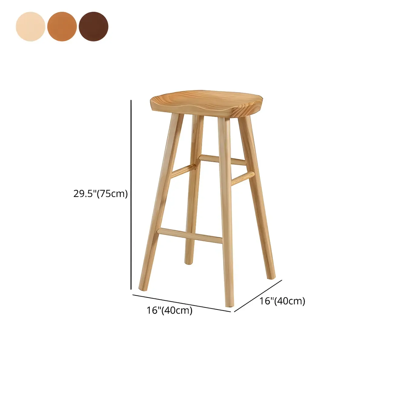 Rustic Solid Wood Backless Bar Stools with Footrest for Kitchen Image - 14