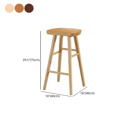 Rustic Solid Wood Backless Bar Stools with Footrest for Kitchen Image - 14