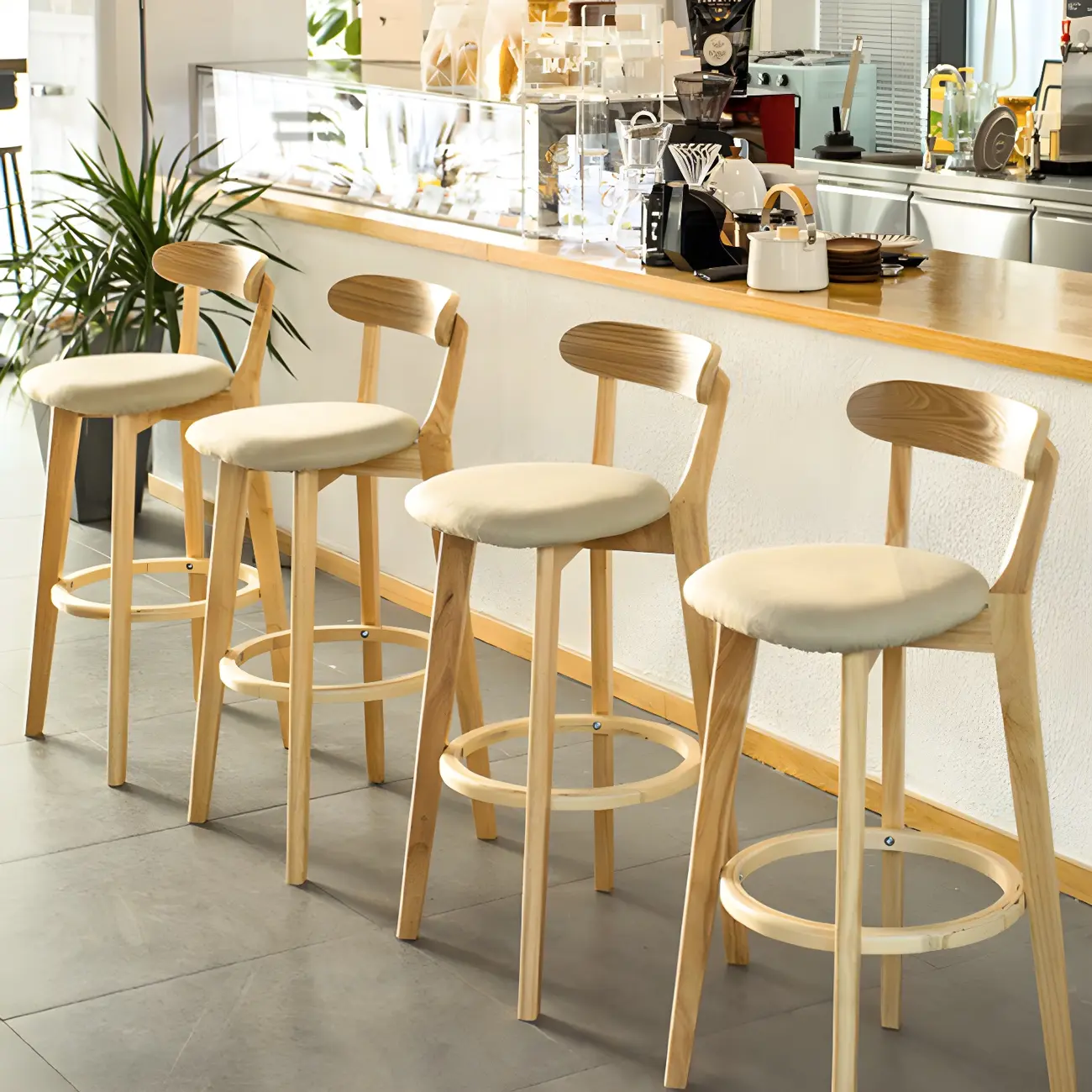 Wooden Upholstered Low Back Bar Height Stools Set of 2 Image - 1 | homeyfad
