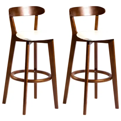 Wooden Upholstered Low Back Bar Height Stools Set of 2