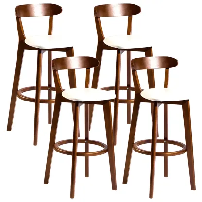 Wooden Upholstered Low Back Bar Height Stools Set of 2