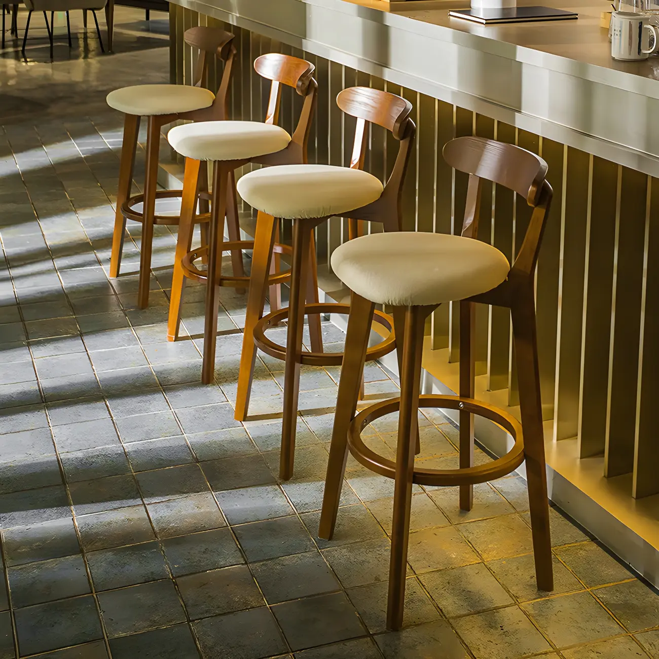 Wooden Upholstered Bar Stools with Backrest For Family Bar Image - 4 | homeyfad