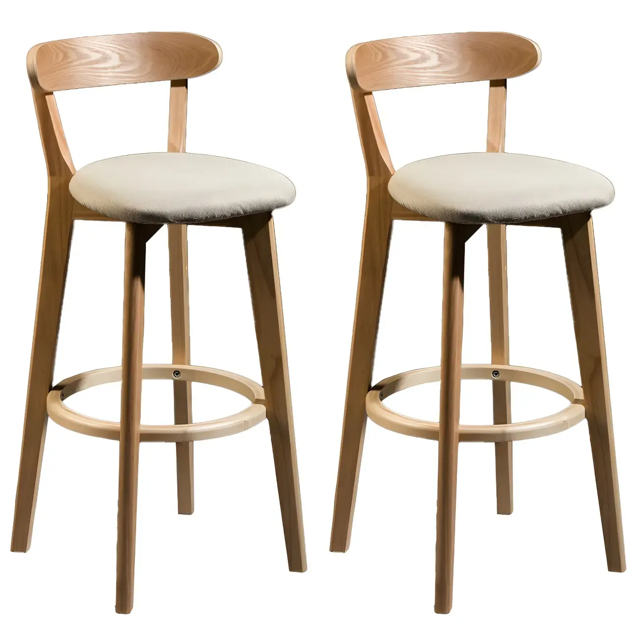 Wooden Upholstered Low Back Bar Height Stools Set of 2