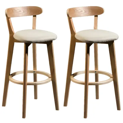 Wooden Upholstered Low Back Bar Height Stools Set of 2