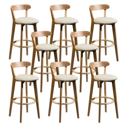 Wooden Upholstered Low Back Bar Height Stools Set of 2