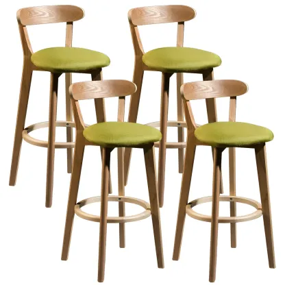 Wooden Upholstered Low Back Bar Height Stools Set of 2