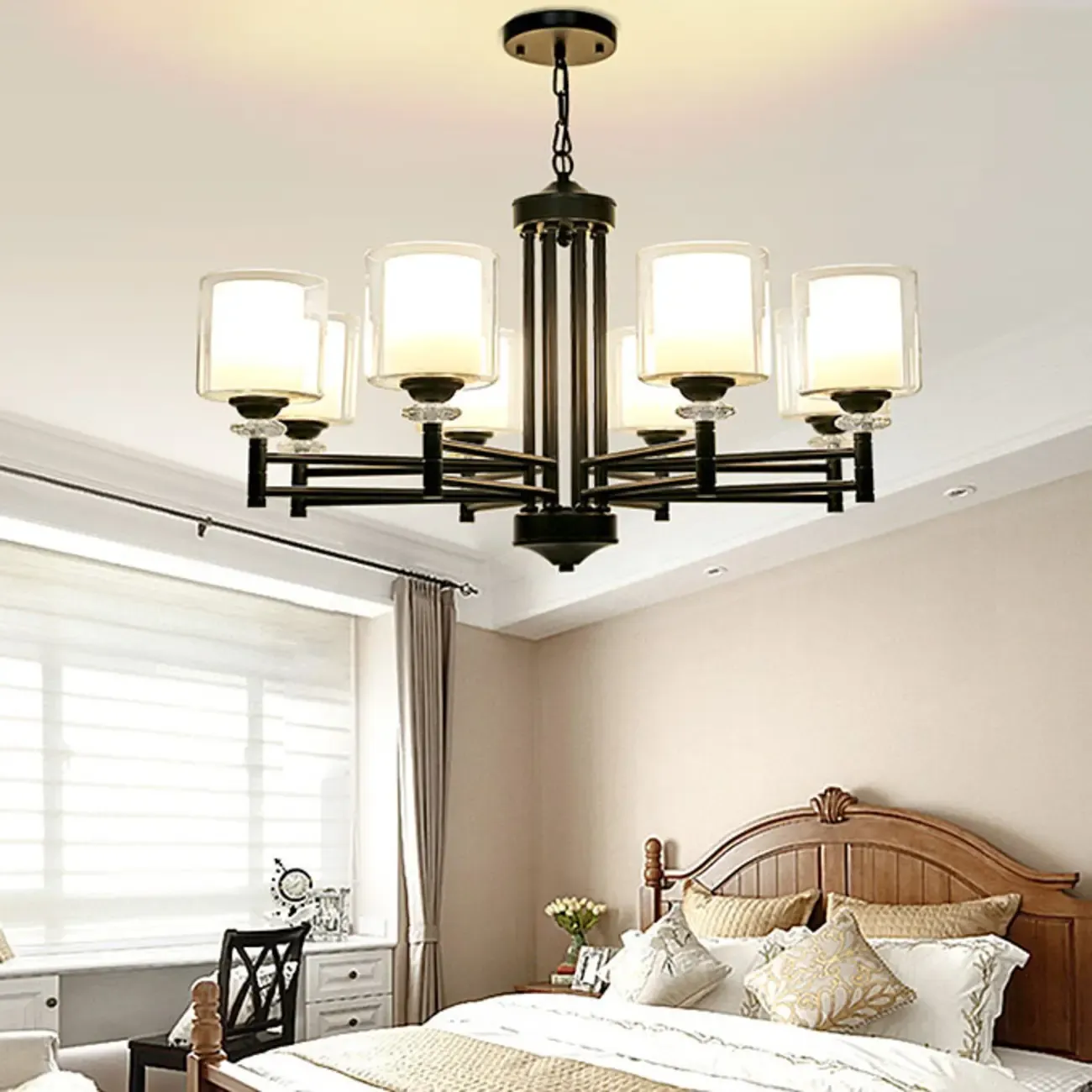 Modern Industrial Metal Chandelier with Clear Glass Shades Image - 1