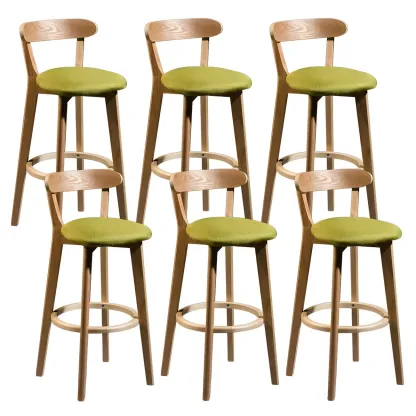 Wooden Upholstered Low Back Bar Height Stools Set of 2