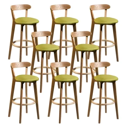 Wooden Upholstered Low Back Bar Height Stools Set of 2