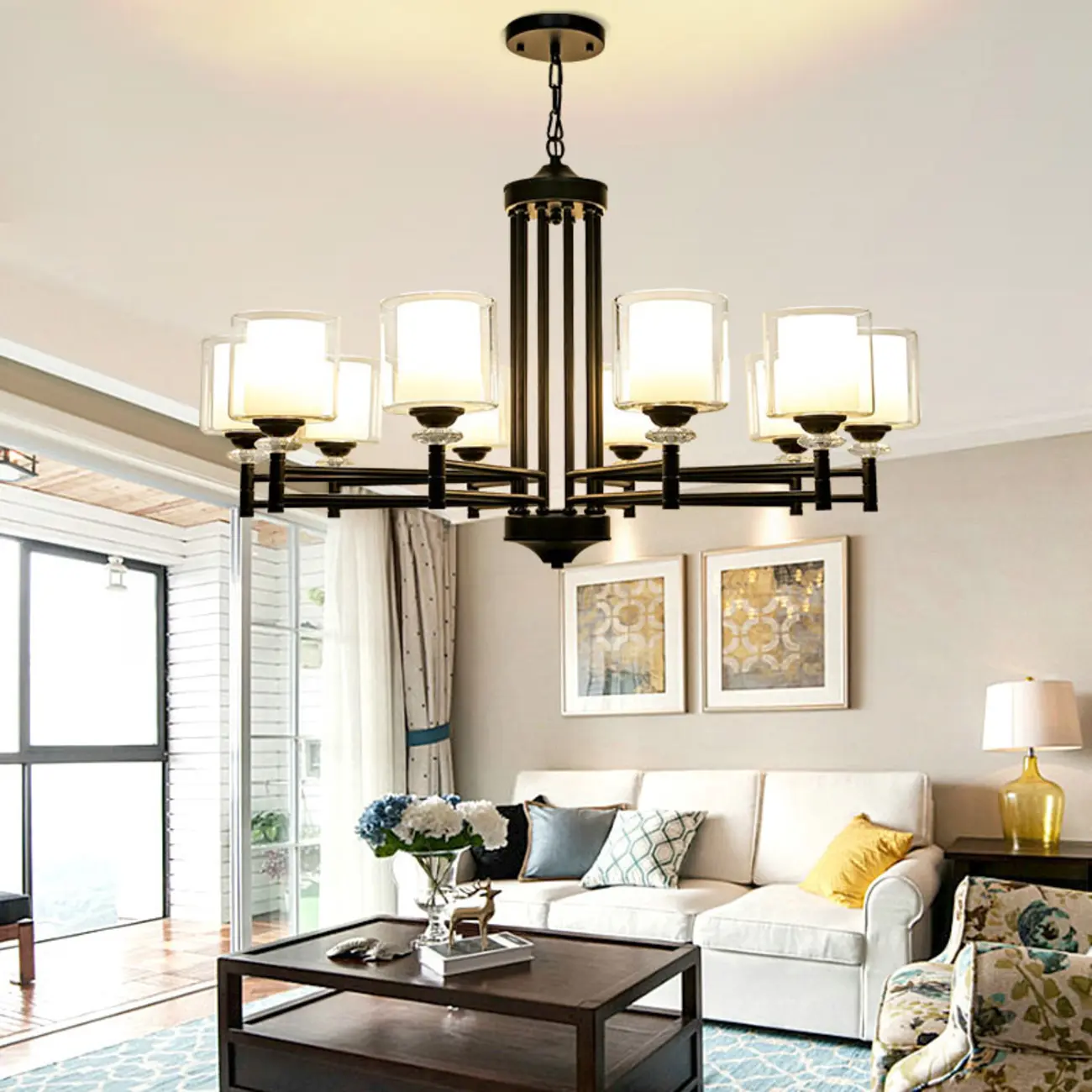 Modern Industrial Metal Chandelier with Clear Glass Shades Image - 4 | homeyfad
