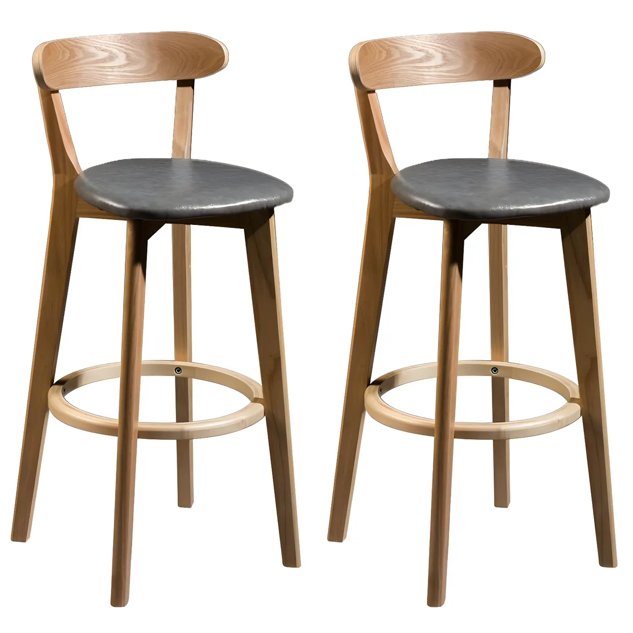 Wooden Upholstered Low Back Bar Height Stools Set of 2 | homeyfad