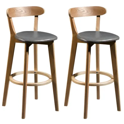 Wooden Upholstered Low Back Bar Height Stools Set of 2