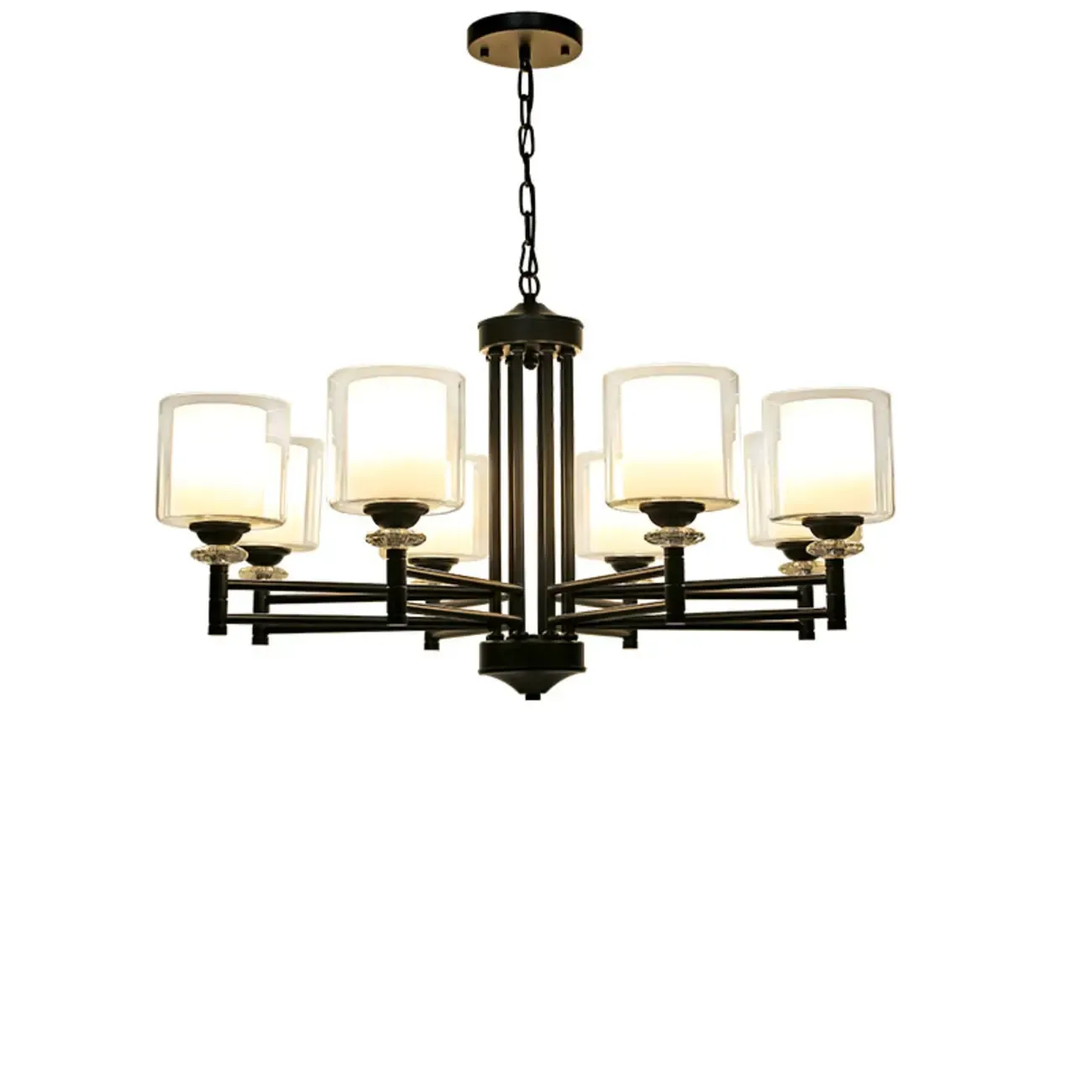 Modern Industrial Metal Chandelier with Clear Glass Shades Image - 5