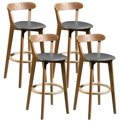 Wooden Upholstered Low Back Bar Height Stools Set of 2