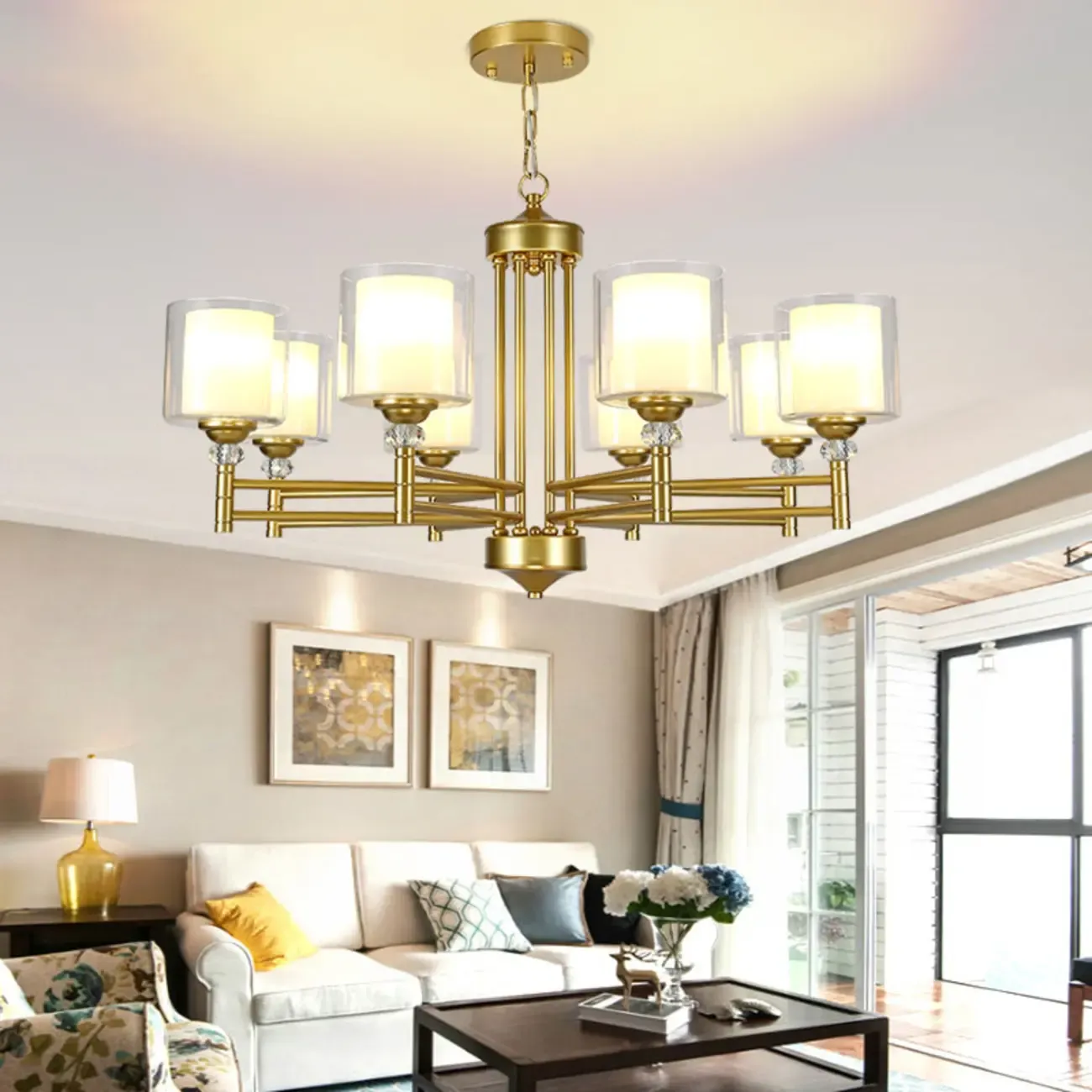 Modern Industrial Metal Chandelier with Clear Glass Shades Image - 6