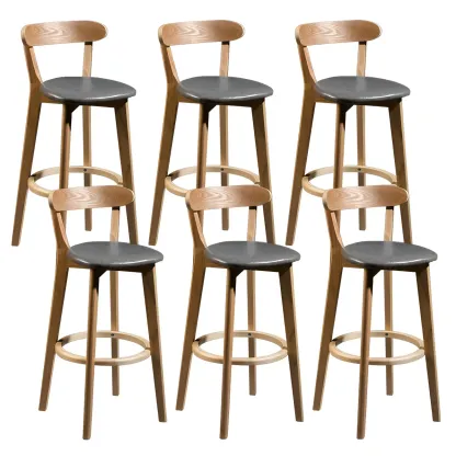 Wooden Upholstered Low Back Bar Height Stools Set of 2