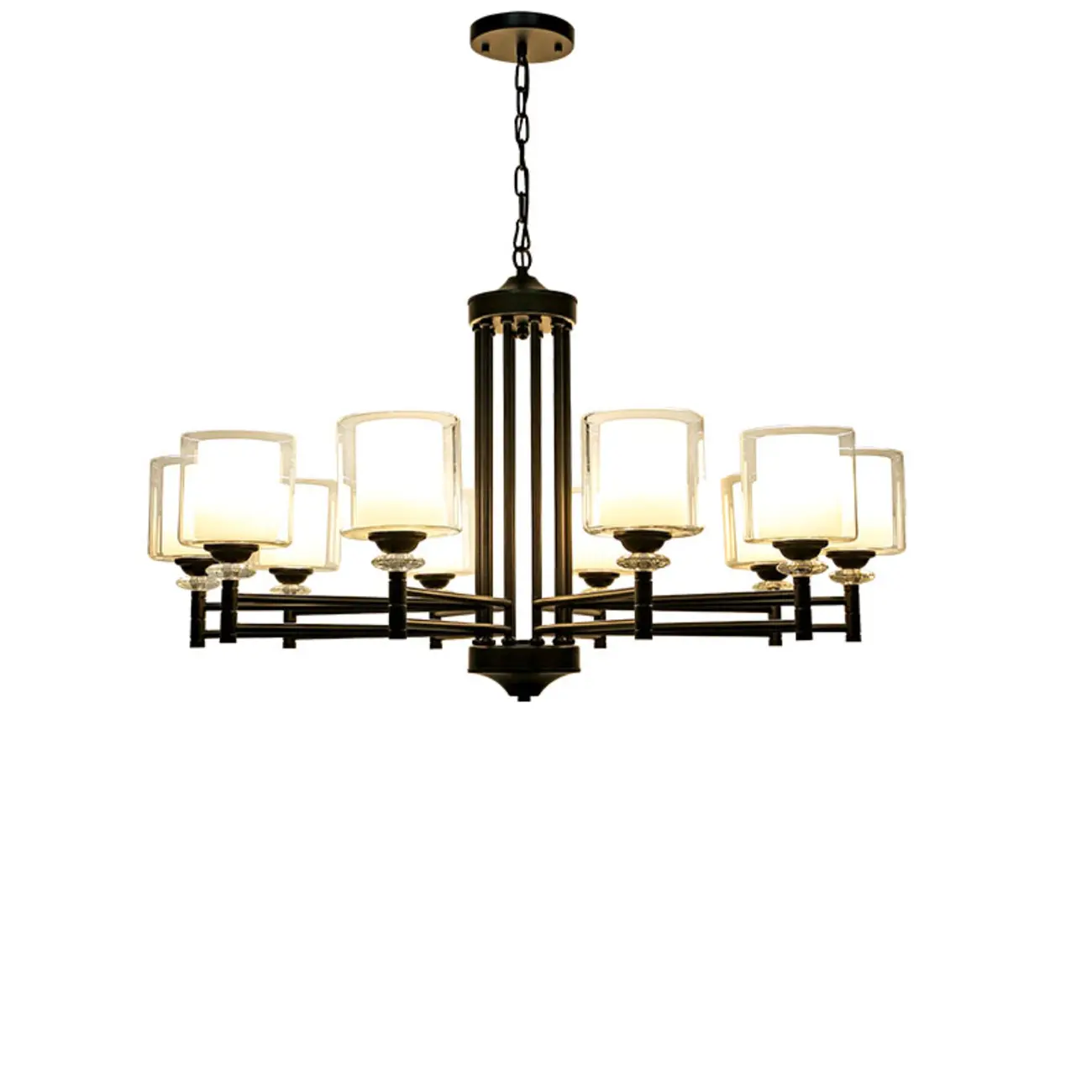 Modern Industrial Metal Chandelier with Clear Glass Shades Image - 7 | homeyfad