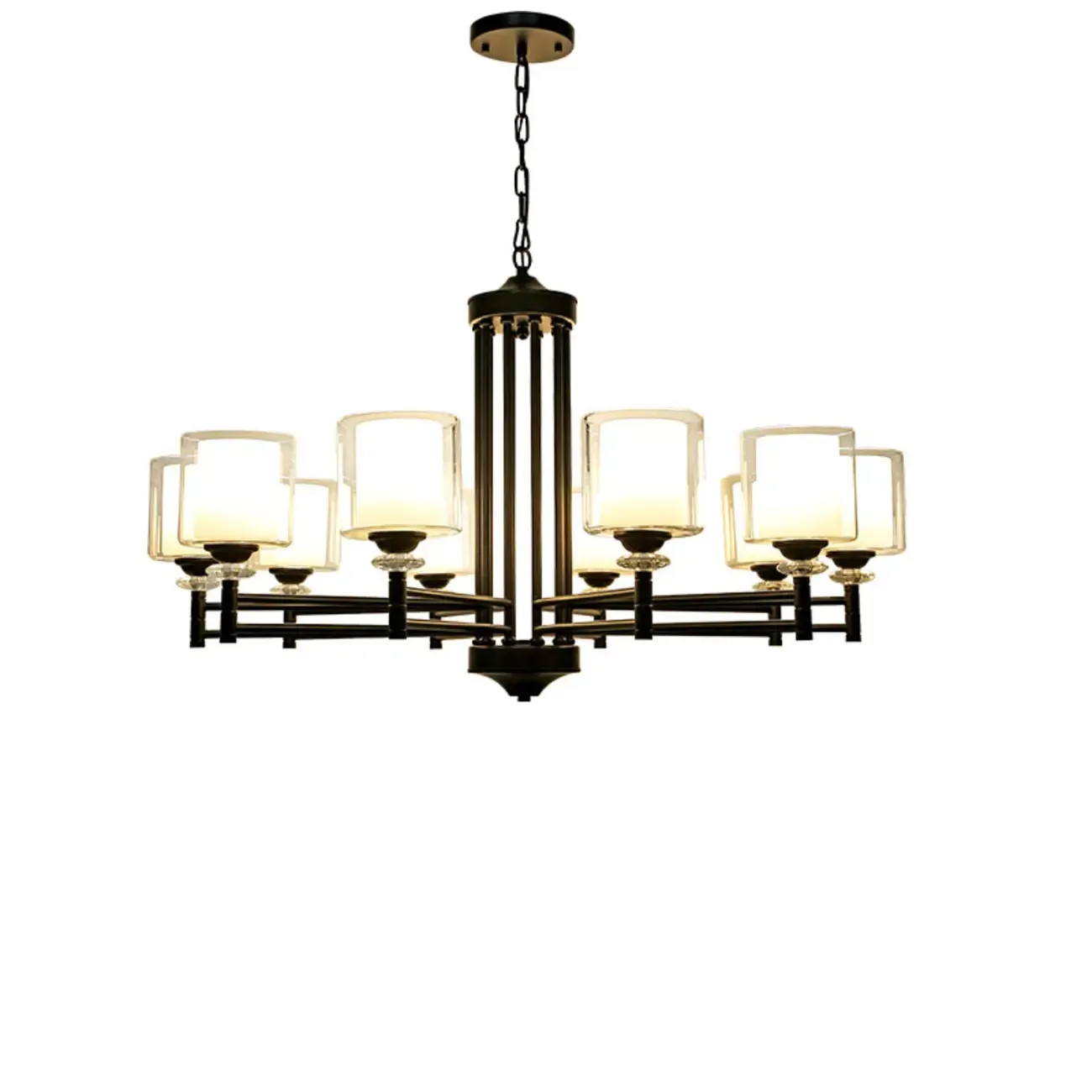 Modern Industrial Metal Chandelier with Clear Glass Shades Image - 7