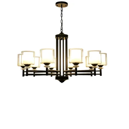 Modern Industrial Metal Chandelier with Clear Glass Shades Image - 7