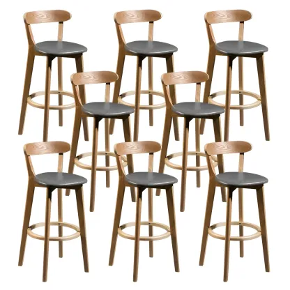 Wooden Upholstered Low Back Bar Height Stools Set of 2