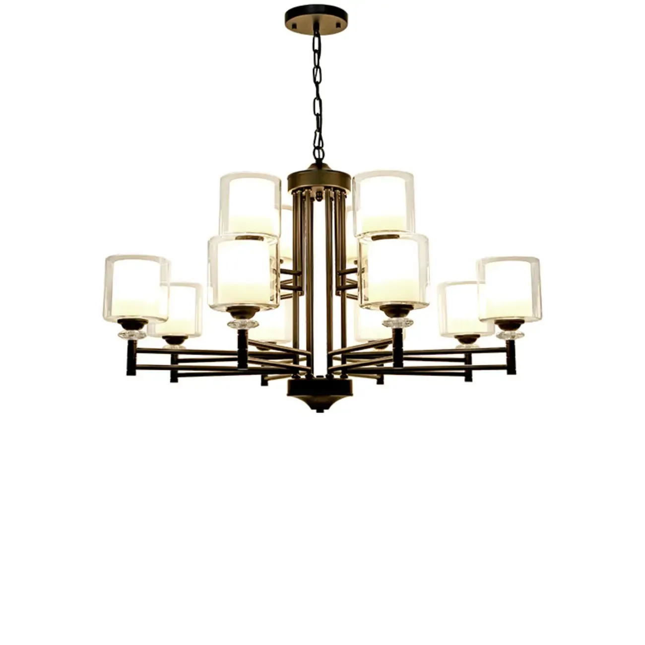 Modern Industrial Metal Chandelier with Clear Glass Shades Image - 9