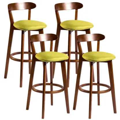 Wooden Upholstered Low Back Bar Height Stools Set of 2
