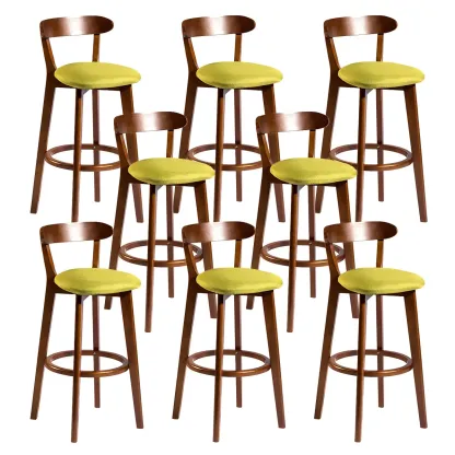 Wooden Upholstered Low Back Bar Height Stools Set of 2